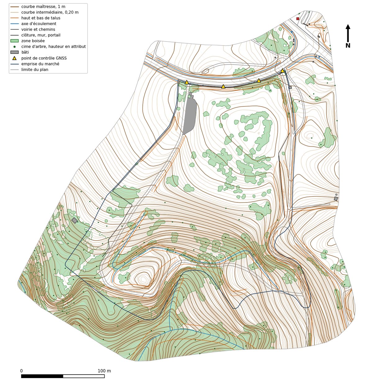 Plan topographique LiDAR d'un terrain de centrale photovoltaïque en garrigue